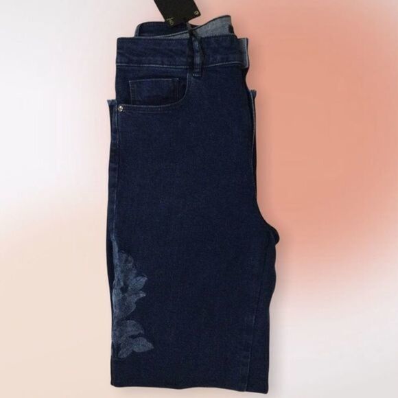 Massimo Duti High Rise Dark Wash Embroidered Frayed Hem Ankle Jeans Size 4 - Picture 4 of 11